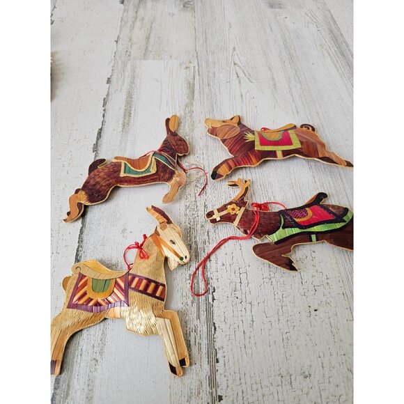 Vintage wooden rabbit deer goat pig ornament bamboo bunny unique axis tree - Picture 1 of 13